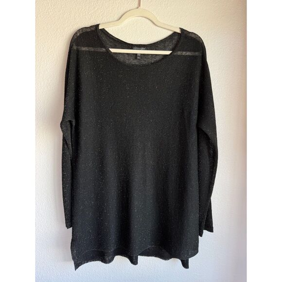 Eileen Fisher Women's Organic Linen Blend Crepe Sparkle Pullover in Black & Gold - Picture 4 of 10